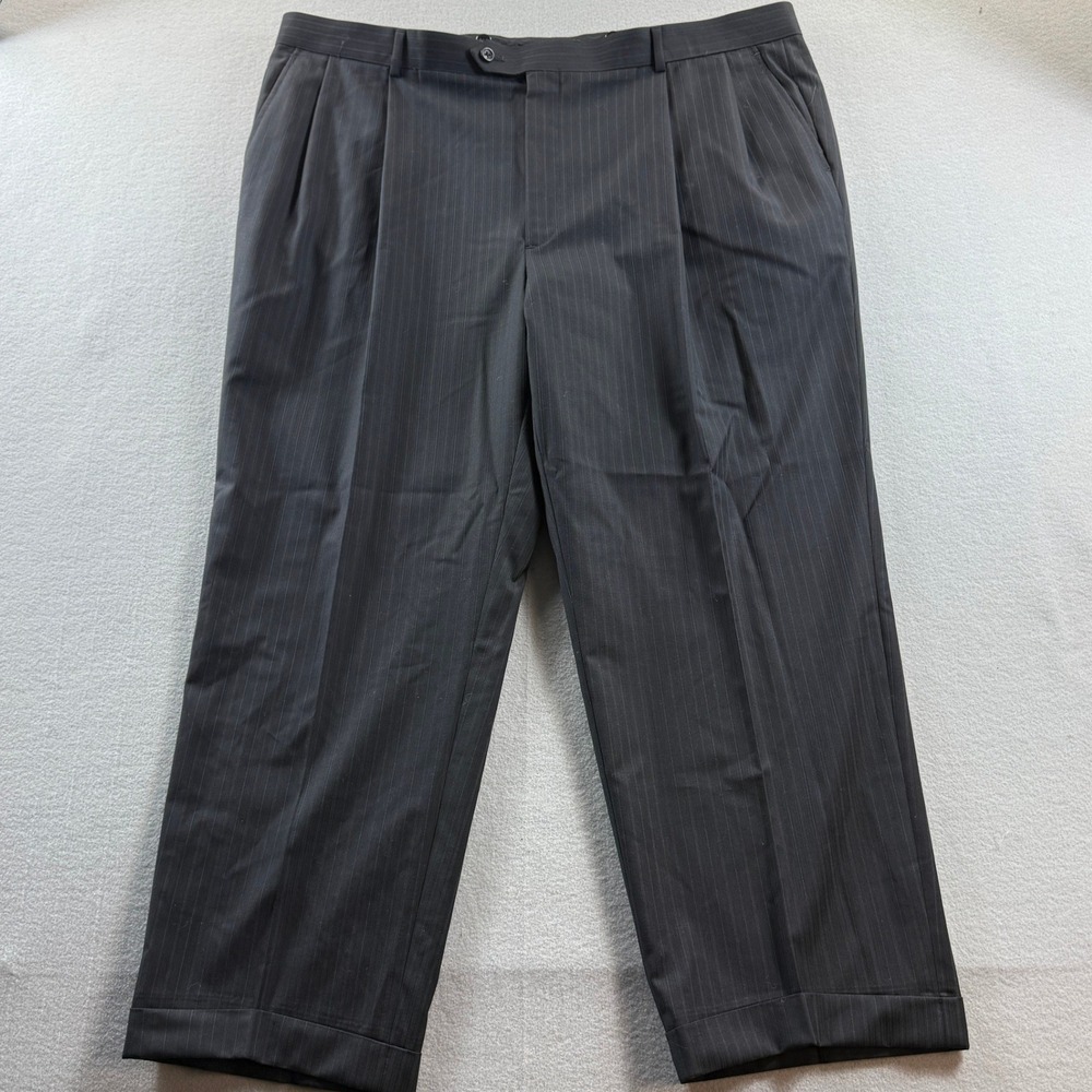 Pronto Uomo Dress Pants Mens 44W Black Pinstripe Pleated Wool 44x29